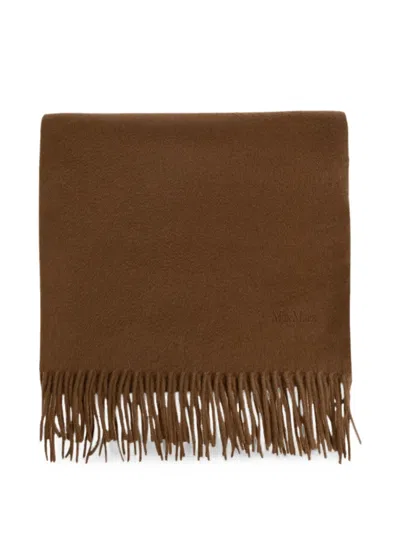 Max Mara Fringed Cashmere Scarf In Brown
