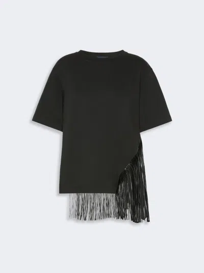 Max Mara Fringed Cotton T-shirt In Black