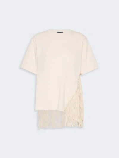 Max Mara Fringed Cotton T-shirt In Neutral