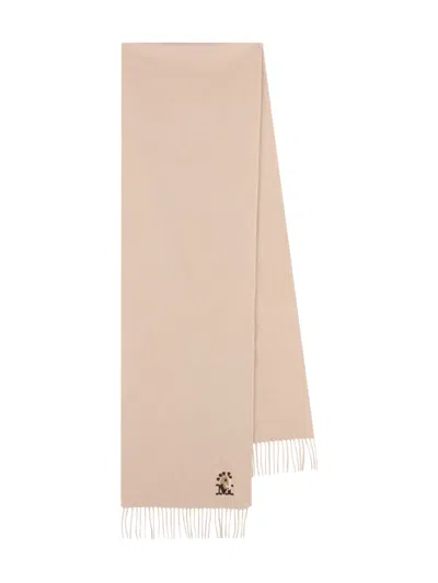 Max Mara Fringed Embroidered-detail Scarf In Pink