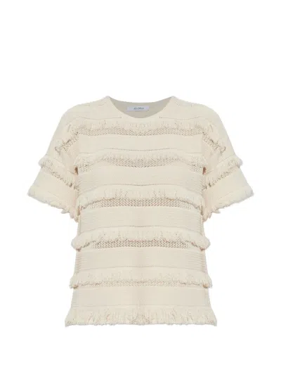 Max Mara Fringed Knit Top In Neutral
