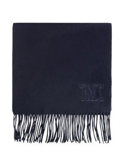 Max Mara Fringed Logo-embroidered Scarf In Blue