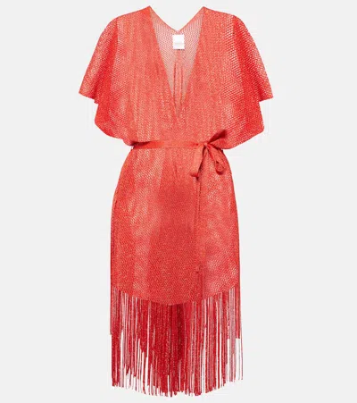 Max Mara Fringed Lurex Beach Cover-up In Red