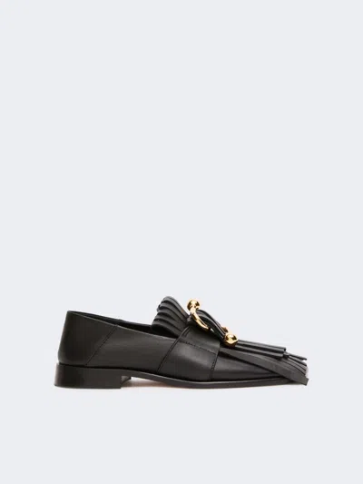 Max Mara Fringed Nappa Leather Moccasins In Black