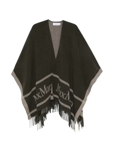Max Mara Fringed Poncho In Brown