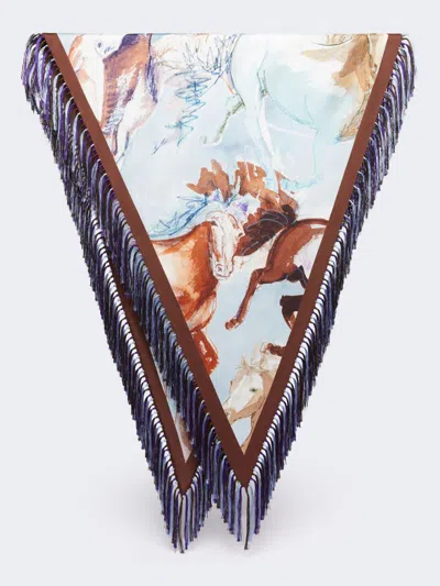 Max Mara Fringed Printed Silk Scarf In White