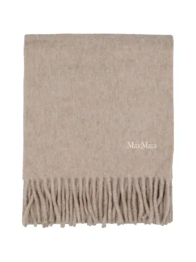 Max Mara Fringed Scarf In Neutral