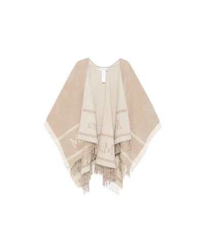 Max Mara Fringed Shawl In Nude