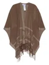 Max Mara Fringed Shawl Poncho In Brown