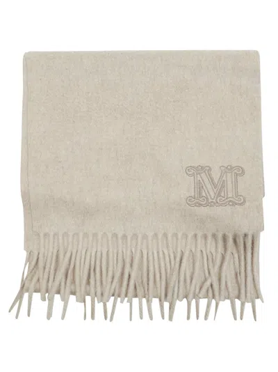 Max Mara Fringed Textured Scarf With Embroidered Logo In Multi