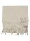 Max Mara Fringed Textured Scarf With Embroidered Logo In Gray
