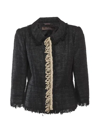 Pre-owned Max Mara Fringed Tweed Jacket In Black
