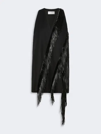 Max Mara Fringed Twill Mini Dress In Black