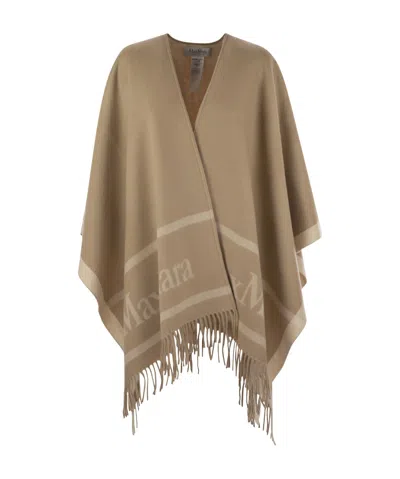 Max Mara Fringed Wool Cloak In Nude