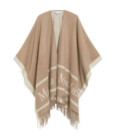 Max Mara Fringed Wool Cloak In Nude