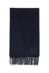Max Mara Monogram-embroidered Fringed Scarf In Blue