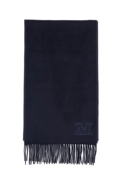 MAX MARA MAX MARA FRINGED WOOL SCARF IN NAVY BLUE
