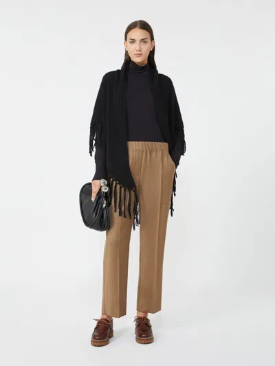 Max Mara Fringed Wool Shawl In Black