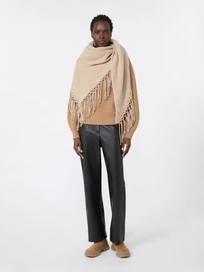 Max Mara Fringed Wool Shawl In Caramel