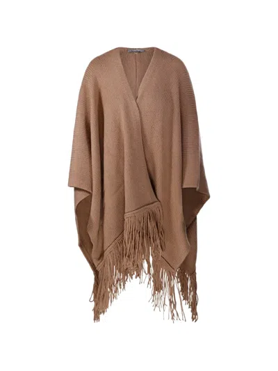 Max Mara Fringed-edge Cape In Brown