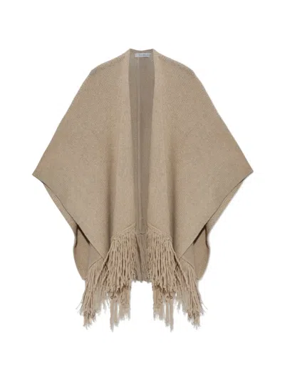 Max Mara Fringe-trim Knit Poncho In 中性色