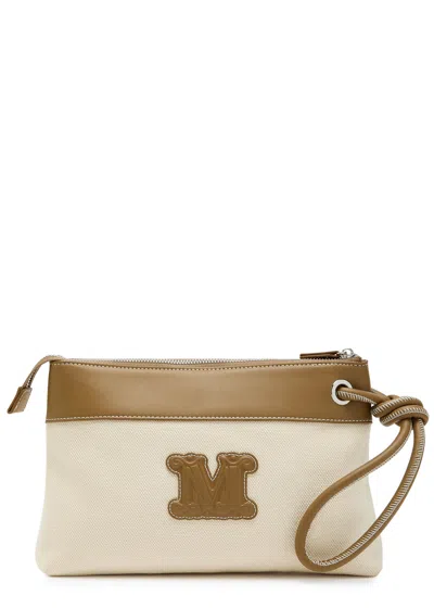 Max Mara Frisia Logo-appliquéd Canvas Clutch In Brown