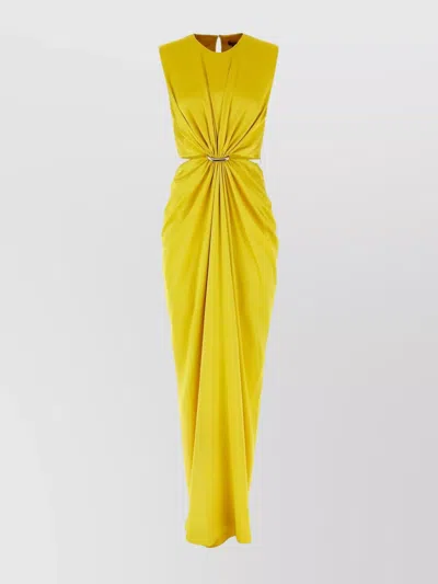 Max Mara Front Draped Dress With Metal Ring Accent In Yellow