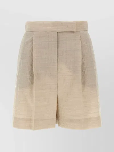 Max Mara Front Pleated Shorts With Back Buttoned Pockets In Brown