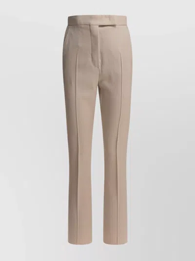 Max Mara Front Pleated Trousers Button Detail In Neutral