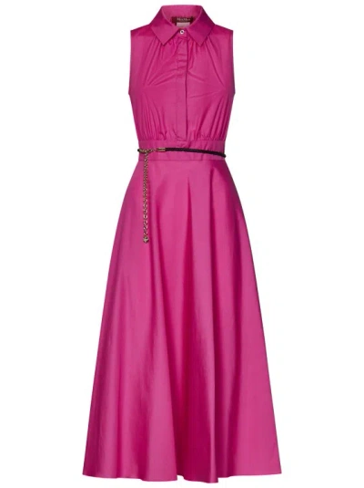 Max Mara Fuchsia Cotton Poplin Midi Dress In Pink