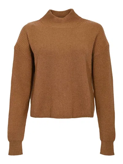 Max Mara Fuffy Ribbed Wool And Cashmere Sweater In Brown