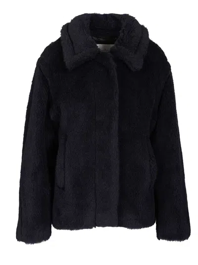 Max Mara Fuggito Short Teddy Single Breast Coat Coats Blue
