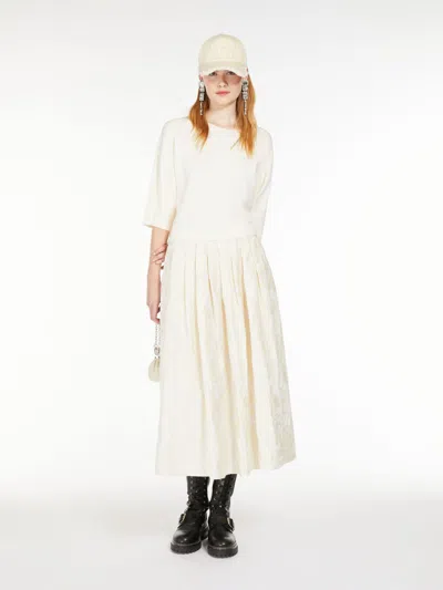 Max Mara Full Embroidered Cotton Skirt In Neutral