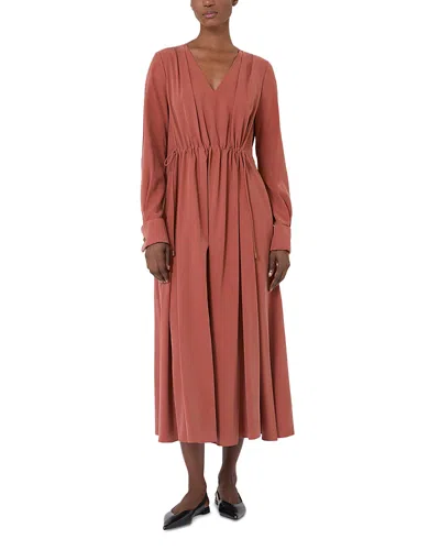 Max Mara Washed Silk Canvas Dress In Brown