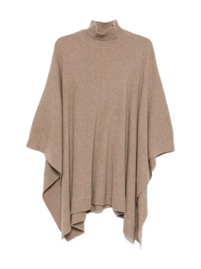 Max Mara Funnel-neck Poncho In Brown