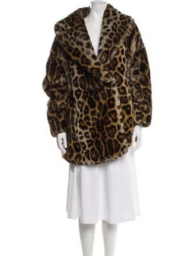 Pre-owned Max Mara Fur Animal Print Faux Fur Jacket In Brown