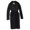 Max Mara Fur Collar Belted Wrap Coat In Black Wool In Black