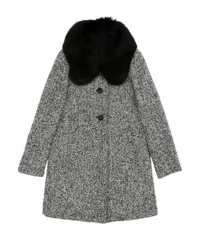 Max Mara Fur Collar Coat In Gray