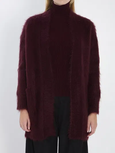 Max Mara Fur-effect Cardigan In Burgundy