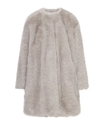 Max Mara Fur Round-neck Coat In Brown