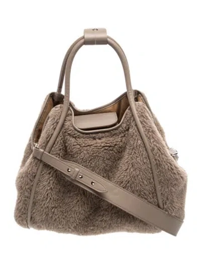 Pre-owned Max Mara Fur Top Handle Bag In Brown