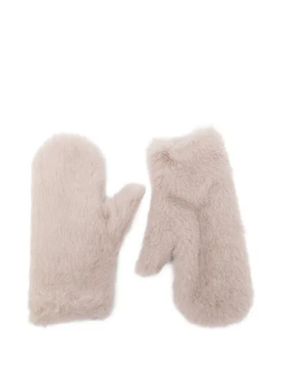 Max Mara Fur-textured Mittens In Neutral