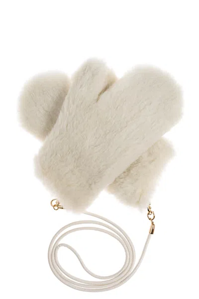 Max Mara Futrzane Gloves Ombrato In White