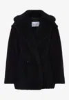Max Mara Black Teddy Coat In Alpaca And Black Wool In Black
