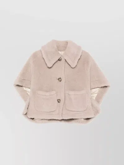 Max Mara Fuzzy Texture Capes Large Collar In Neutral