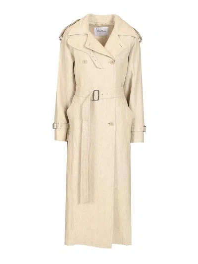 Max Mara Trench Double Breasted Coat In Metallic