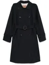 Max Mara Navy Blue Gabardine-weave Trench Coat In Blue