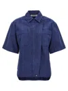 Max Mara Oversize Lapel Cotton Shirt With Curved Hem In Blue