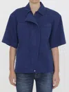 Max Mara Gabriel Short-sleeve Zip-front Denim Collared Shirt In Blue