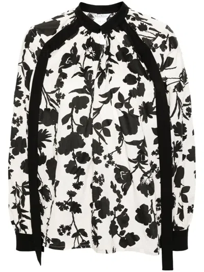 Max Mara Gaetana Floral-print Cotton Blouse In White
